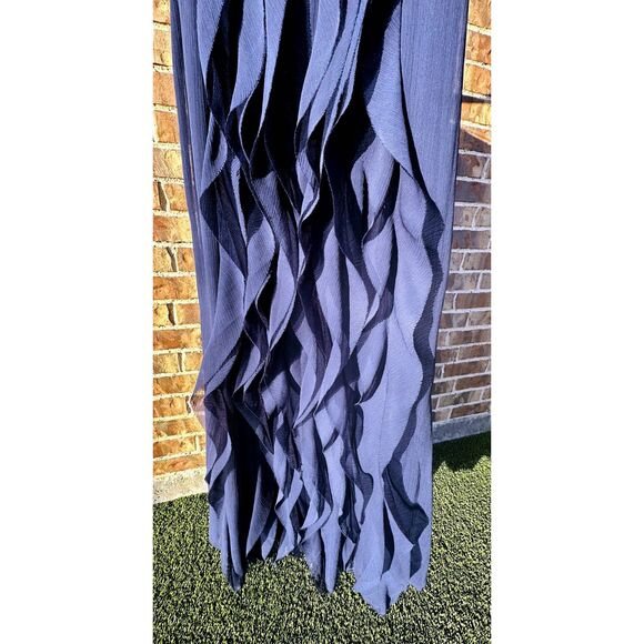 Vera Wang White Blue Crinkle Chiffon Strapless Bridesmaid Dress - Picture 2 of 9